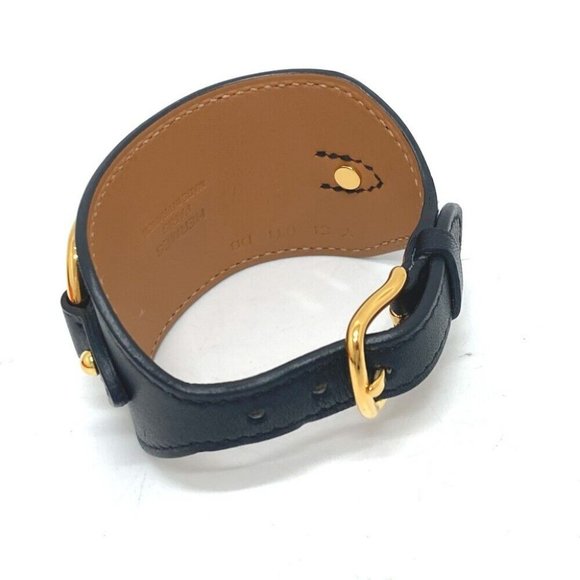 HERMES Horsebit Accessories bangle Bracelet Vo Swift Black/Gold - Picture 2 of 11